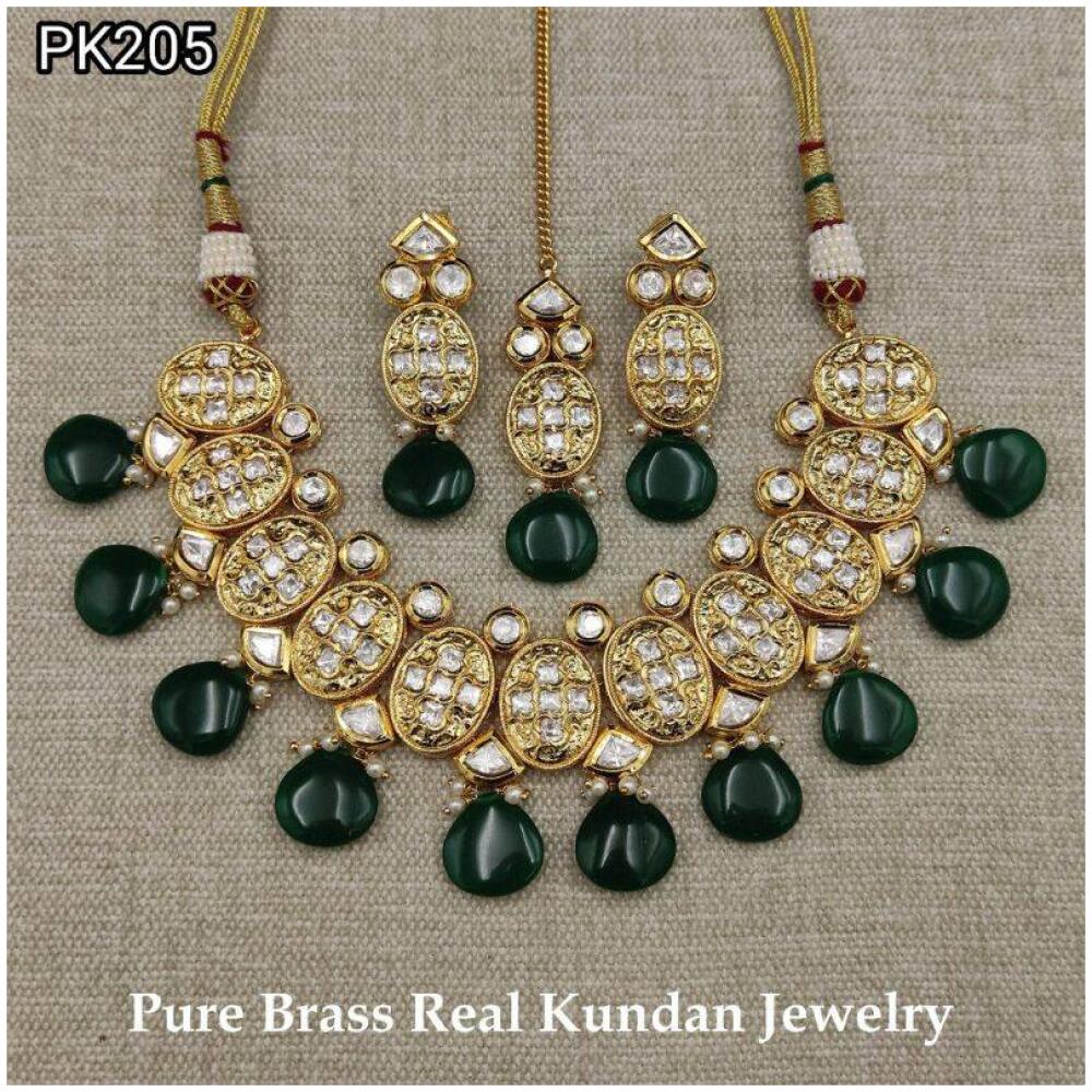 pure kundan jewellery set green