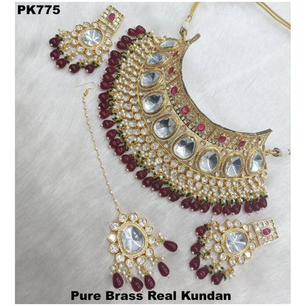 Brass Gold-plated Jewellery Set in maroon