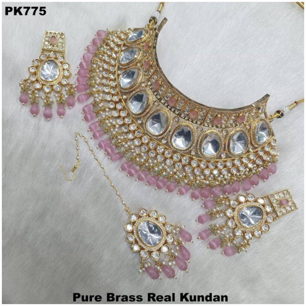 Brass Gold-plated Jewellery Set in pink
