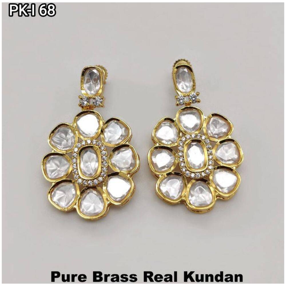 Luxurious Brass Kundan Gold Plated Earrings for Women