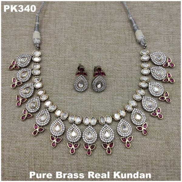 Luxurious Real Brass Kundan Necklace with Silver Plating