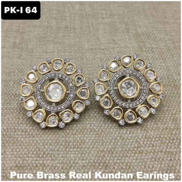 Mazak brass real kundan Earrings