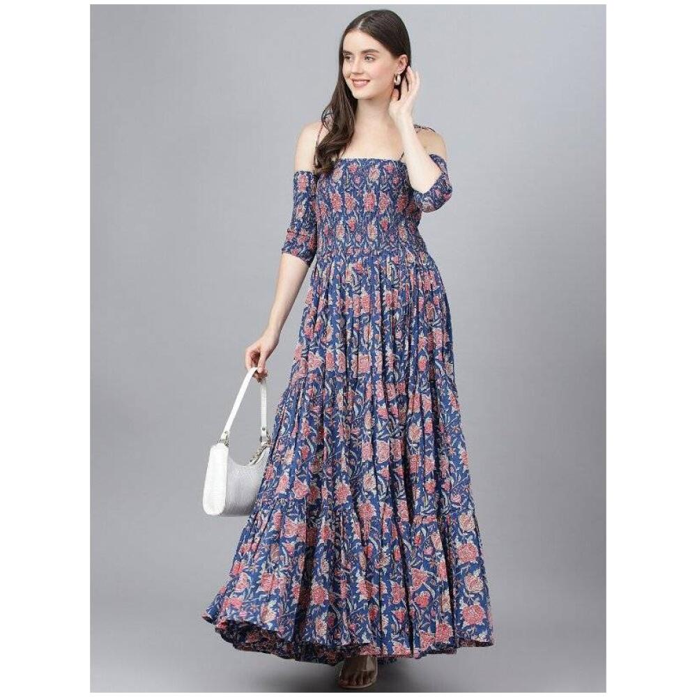 Floral Printed Fit & Flare Cotton Dress d