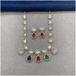 Pure Brass Real Kundan Jewellery Necklace Set with Earrings (Multi color)