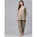 Women Green & Coral Pink Pure Cotton Printed Night suit