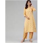 Women Yellow & Brown Floral Printed Kurta with Trousers
