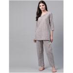 Women Grey & Pink Pure Cotton Printed Night suit