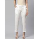Women Off-White Comfort Regular Fit Solid Cotton Cigarette Trousers