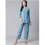 Women Blue & White Ethnic Motifs Print Pure Cotton Pyjamas Set