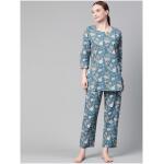 Women Blue & White Pure Cotton Printed Night suit