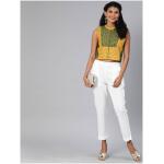 Women White Straight Fit Solid Regular Trousers