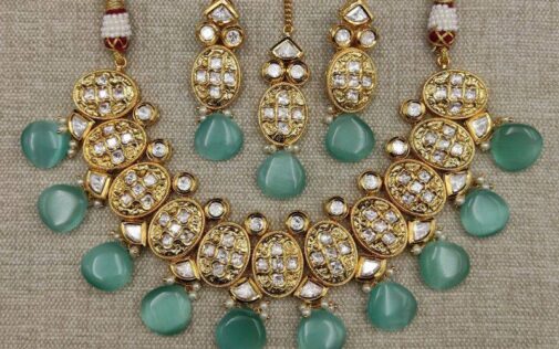 pure kundan jewellery set light blue