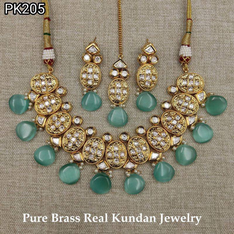 pure kundan jewellery set light blue