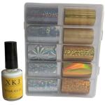 Nail Transfer Foil Kit contains Set of 10 Transfer Foil and Foil Glue 16ml, DIY Art Decorations Animal Print, Flower Print, Butterfly Print, etc Nail Stickers