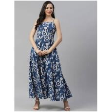 Women Blue & White Pure Cotton Floral Print Maxi Dress