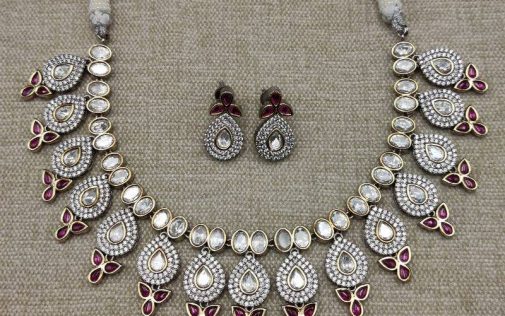Luxurious Real Brass Kundan Necklace with Silver Plating