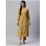 Divena Women Floral Printed Thread Work Pure Cotton Kurta with Trousers