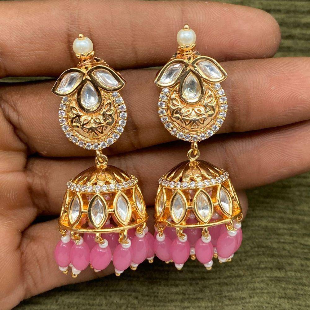 Anjali Orange Gold Plated Kundan Earrings  AGS