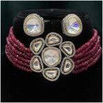 Pure Brass Real Kundan Choker Set with Earrings in Maroon Color - Premium Collection