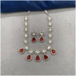 Pure Brass Real Kundan Jewellery Necklace Set with Earrings (Red)
