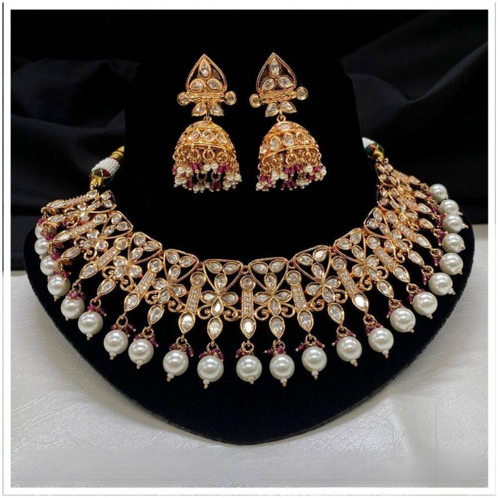 Pure brass real kundan choker set with earrings in white color from Virtual Kart's premium collection