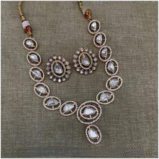 Pure brass real kundan necklace set with earrings in rose gold plating from Virtual Kart's premium collection