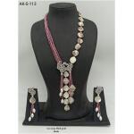 Pure CZ Long Pearl beads Kundan Jewellery necklace set (Pink)