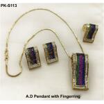 Pure Brass High Gold Plating Real AD Pendant set with Fingerring (Multi-Color)