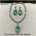 Pure Brass Real AD Jewellery Necklace set (Green)