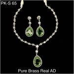 Pure Brass Real AD Jewellery Necklace set (Light Green)
