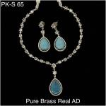 Pure Brass Real AD Jewellery Necklace set (Light Blue)